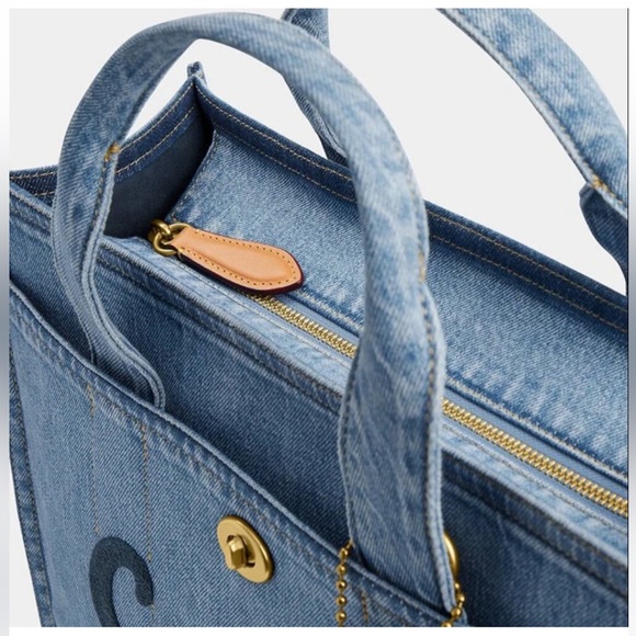 NWT Coach Blue Denim Embroidered Tote with Tag - Picture 3 of 5